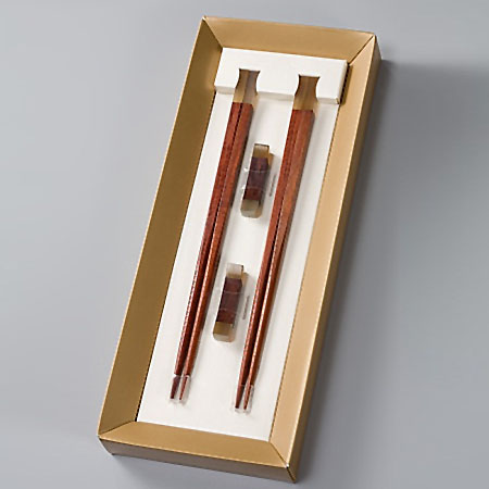 紫檀方牛角筷2雙2筷架