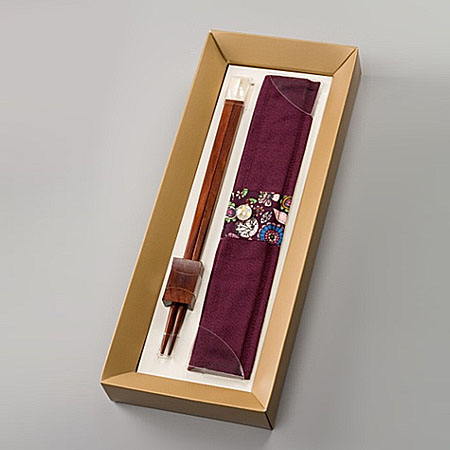 紫檀方貝筷1雙+筷套+筷架