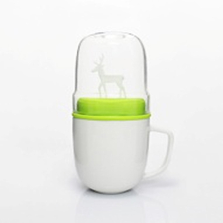 dipper 1++麋鹿雙杯組-馬克杯+玻璃杯子(白色款/綠蓋)
